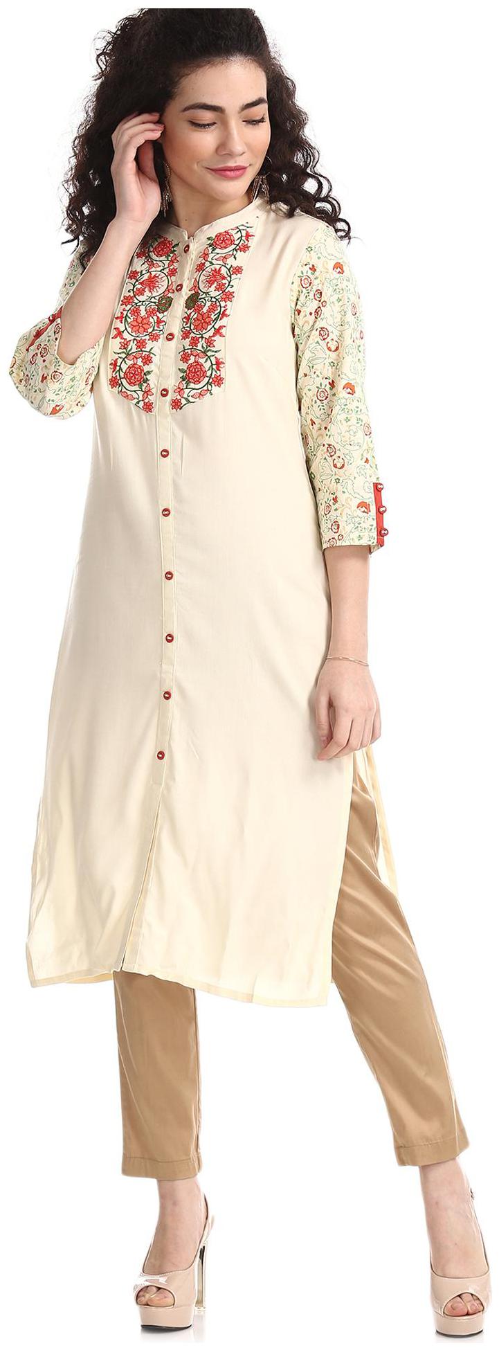 

Karigari Women White Embroidered Straight Kurta