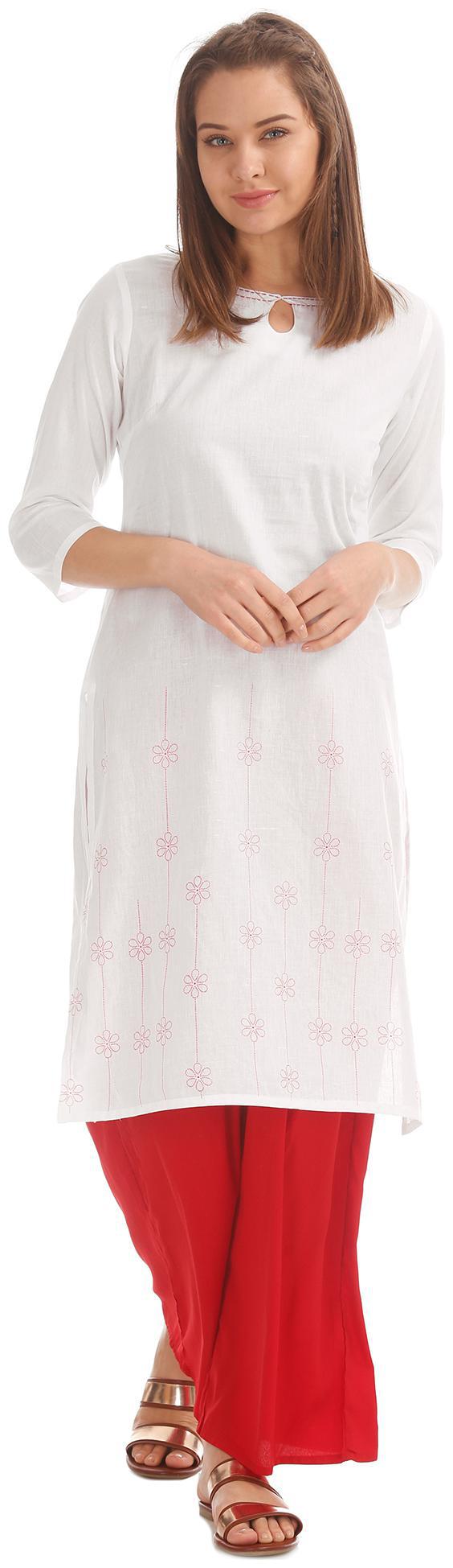 

Karigari Women White Printed Straight Kurta