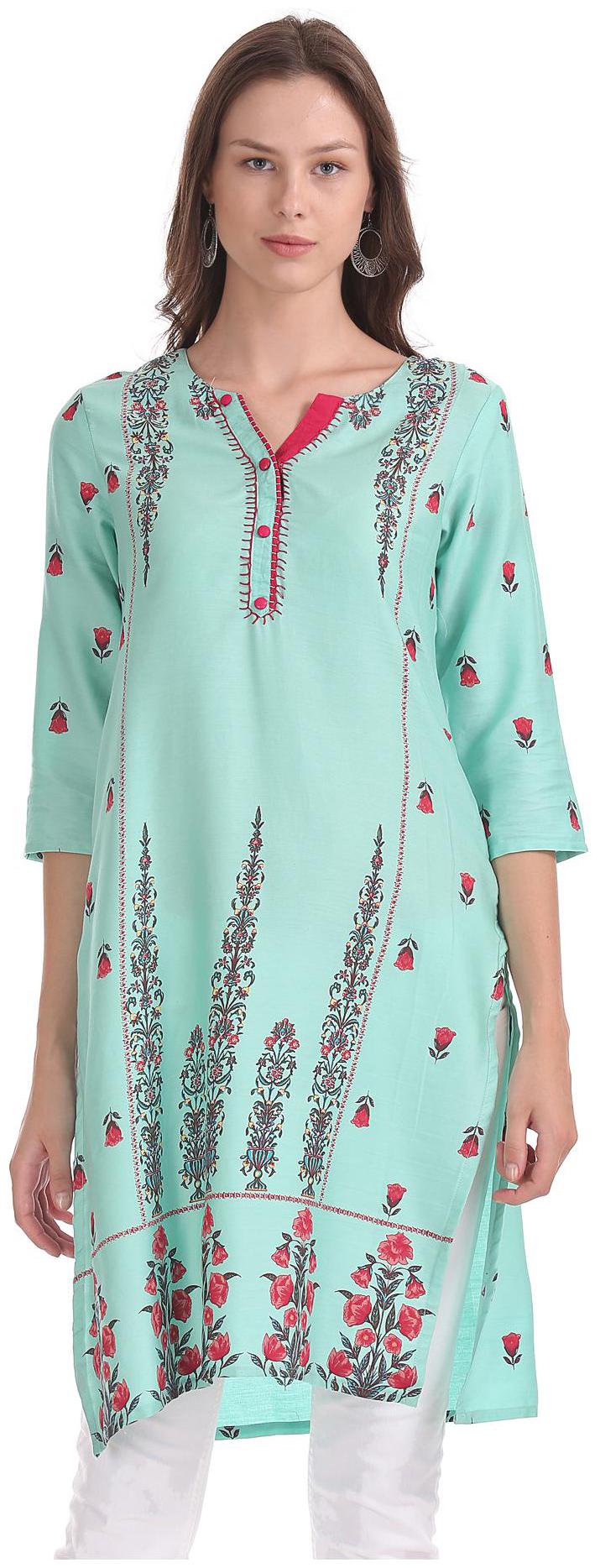 

Karigari Women Green Printed Straight Kurta