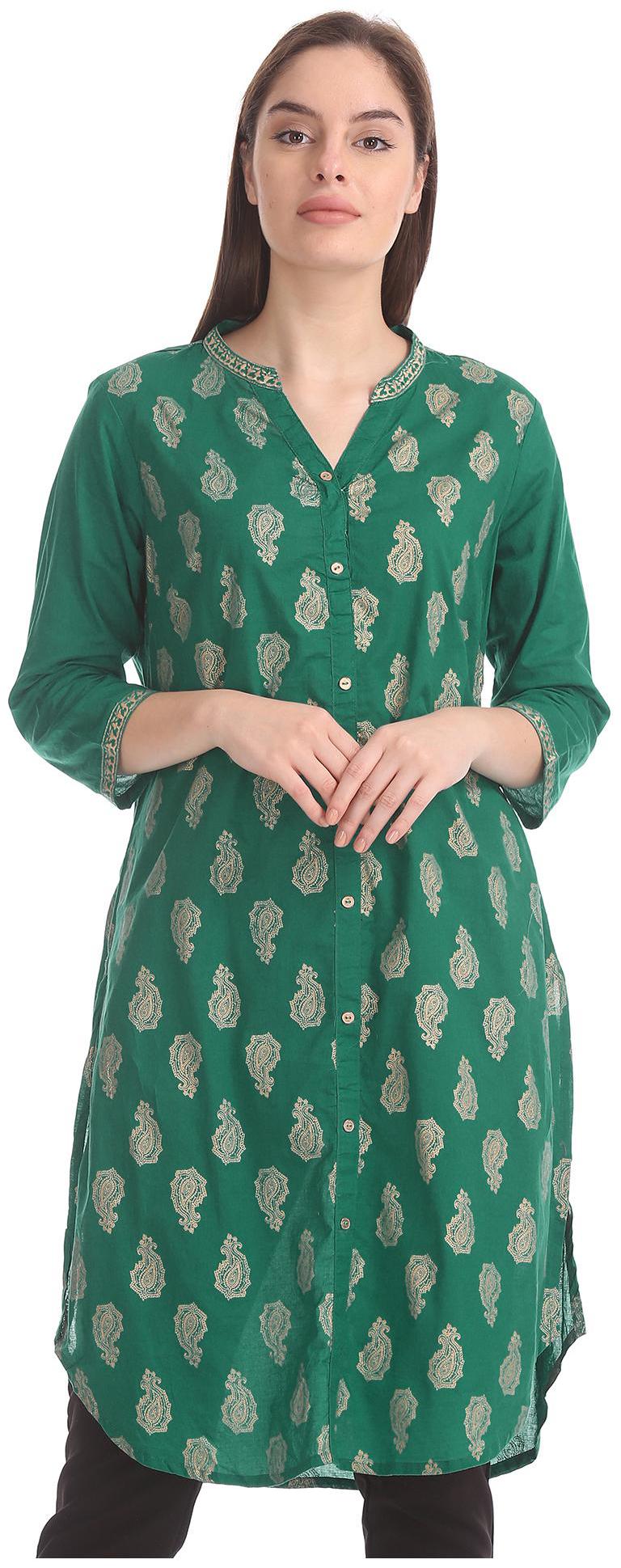 

Karigari Women Green Printed Straight Kurta
