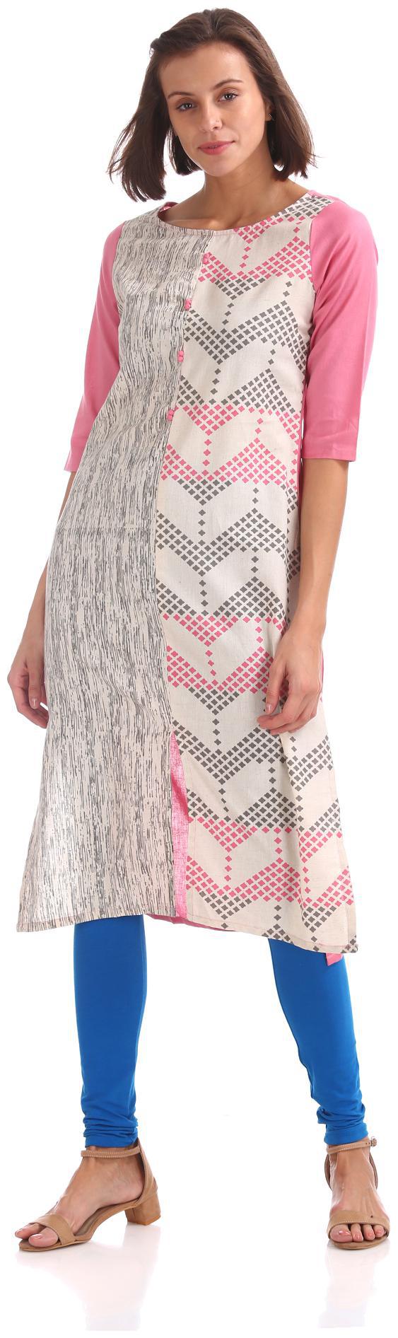 

Karigari Women Pink Printed Straight Kurta