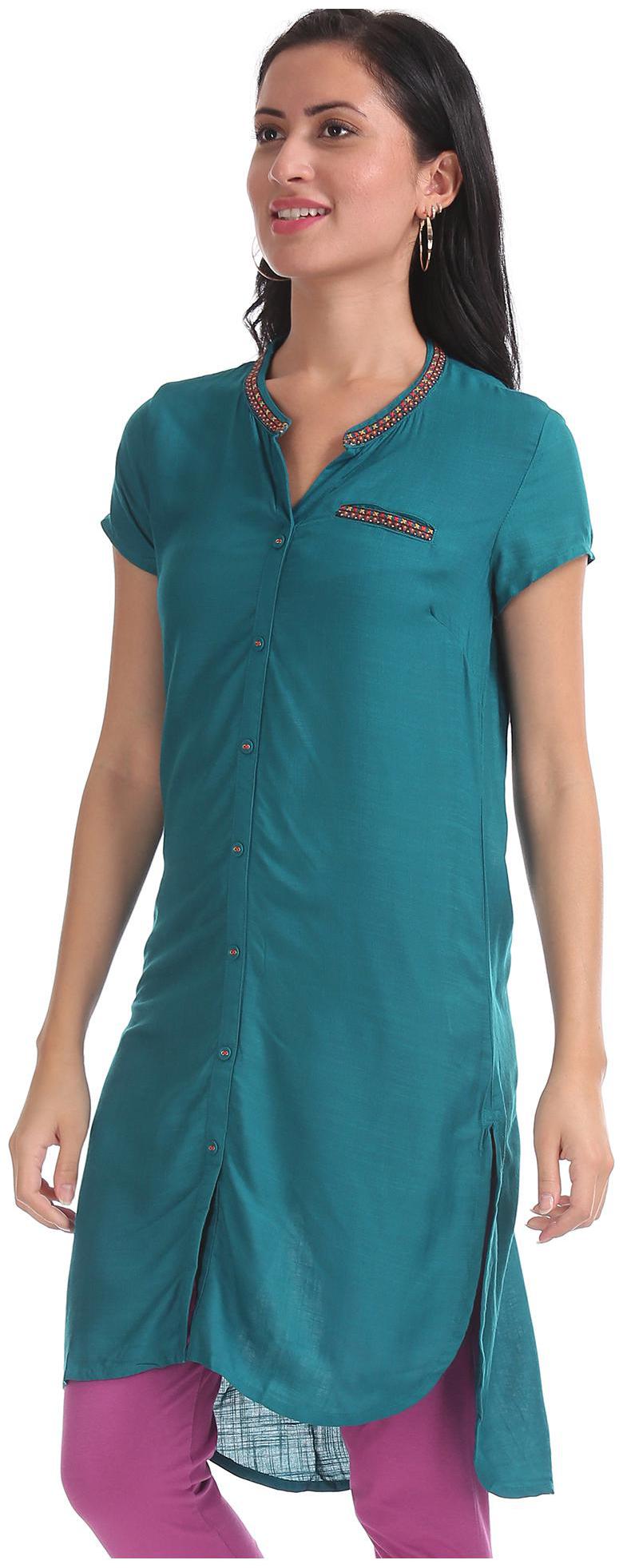 

Karigari Women Blue Solid Straight Kurta