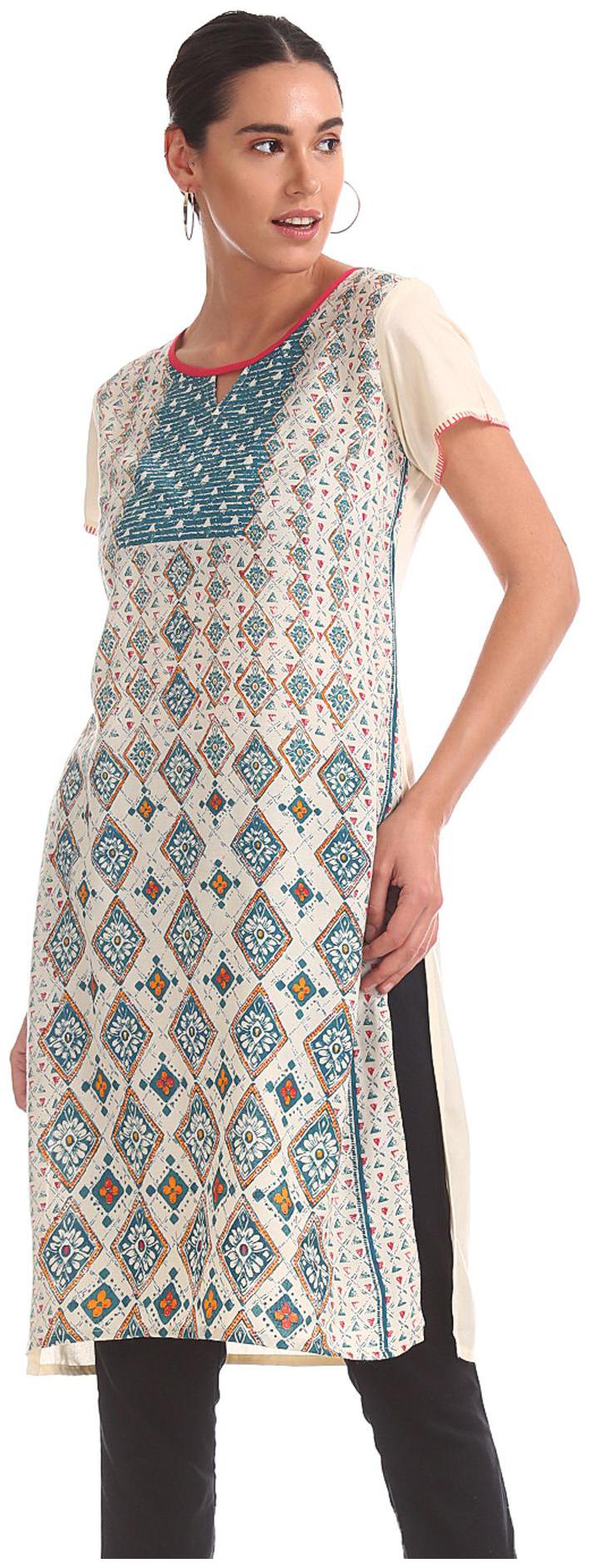 

Karigari Women White Printed Straight Kurta