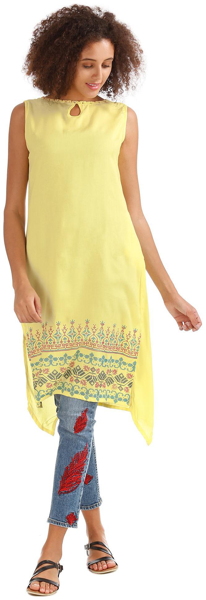 

Karigari Women Yellow Printed Straight Kurta