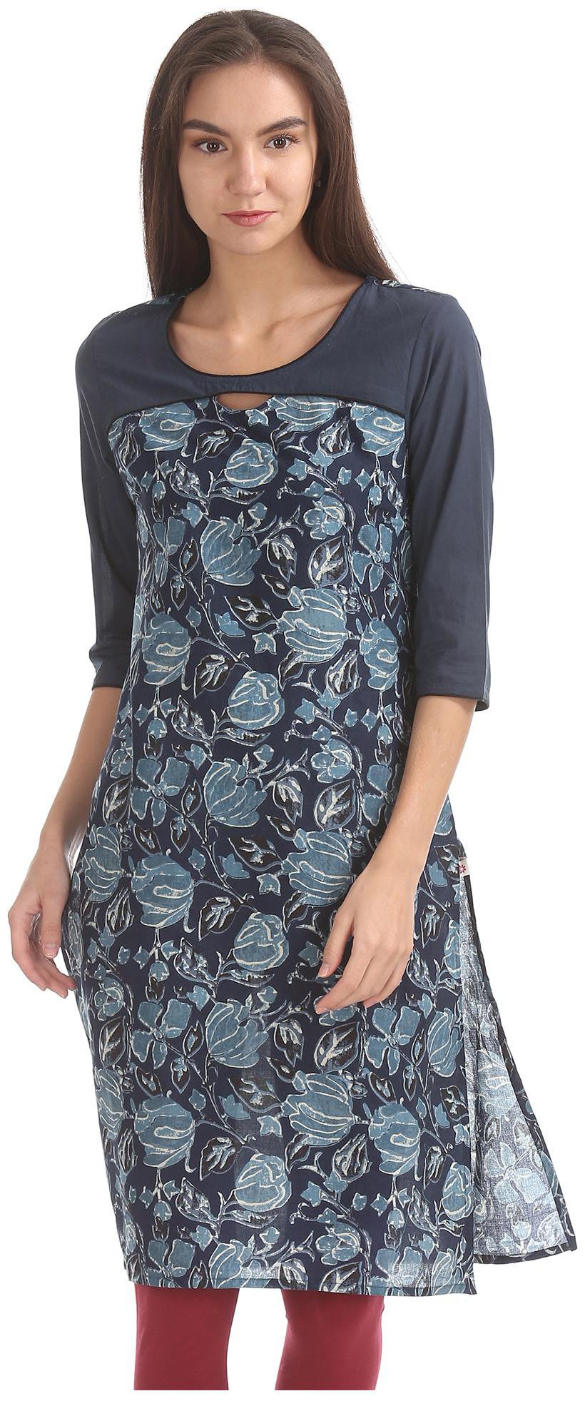 

Karigari Women Blue Printed Straight Kurta