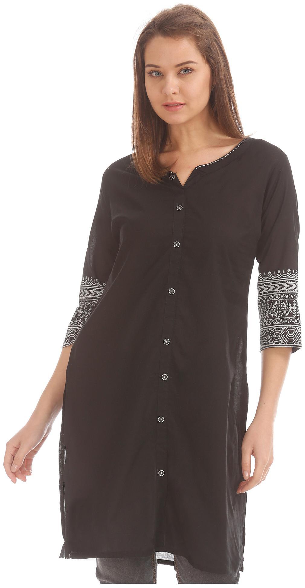 

Karigari Women Black Printed Straight Kurta