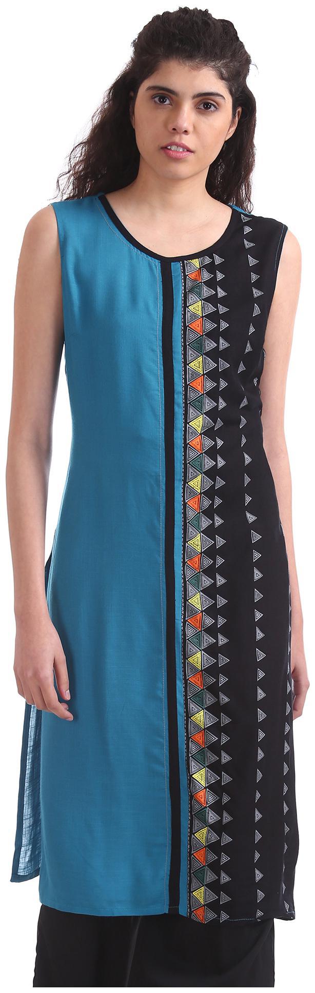 

Karigari Women Blue Printed Straight Kurta