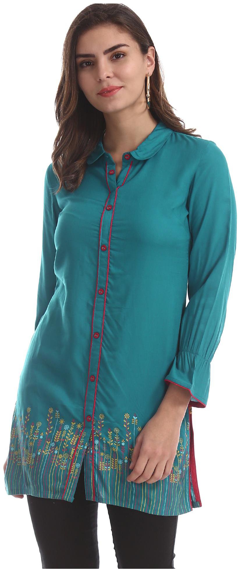 

Karigari Women Blue Printed Straight Kurta