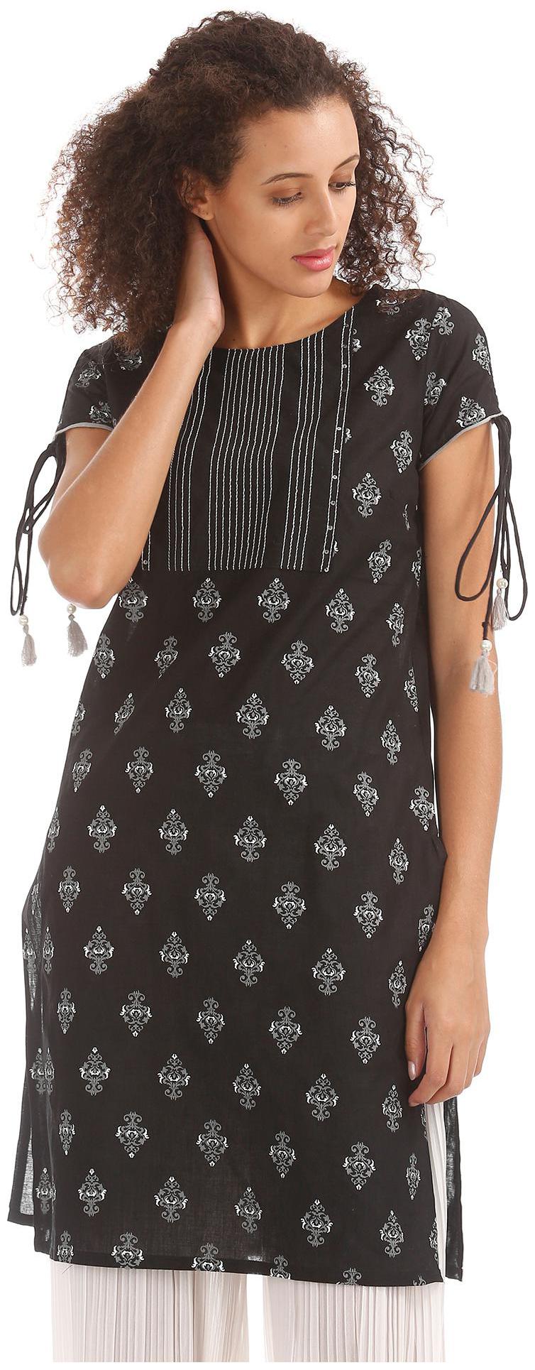 

Karigari Women Black Printed Straight Kurta