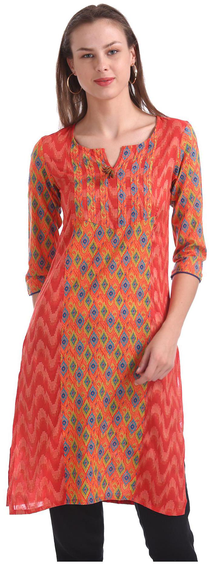 

Karigari Women Orange Printed Straight Kurta