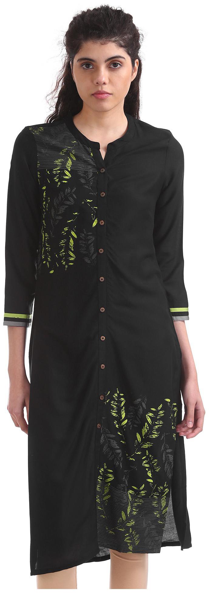 

Karigari Women Black Printed Straight Kurta