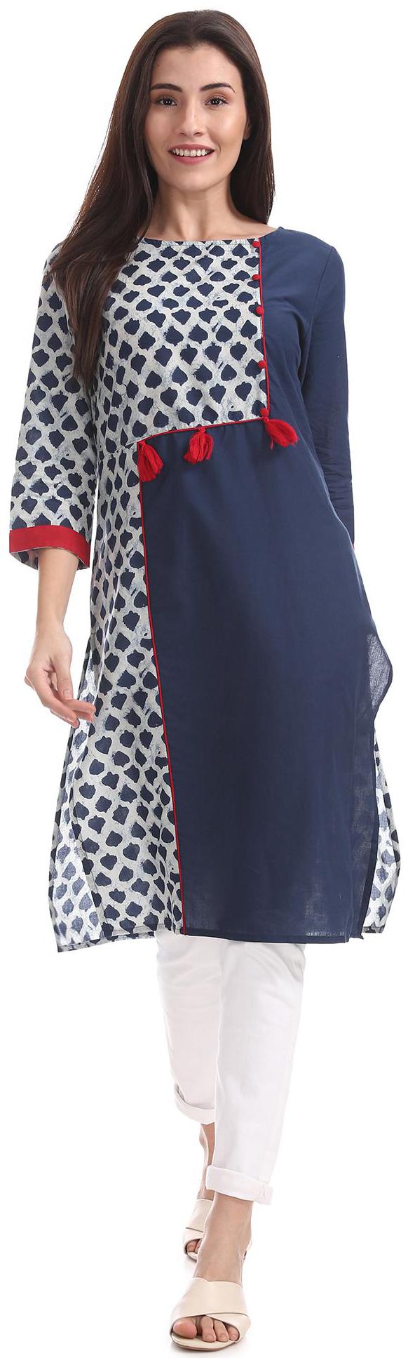

Karigari Women Blue Printed Straight Kurta