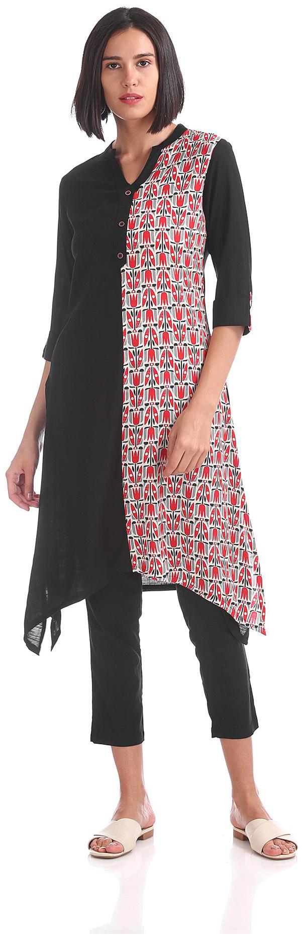 

Karigari Women Black Printed Straight Kurta