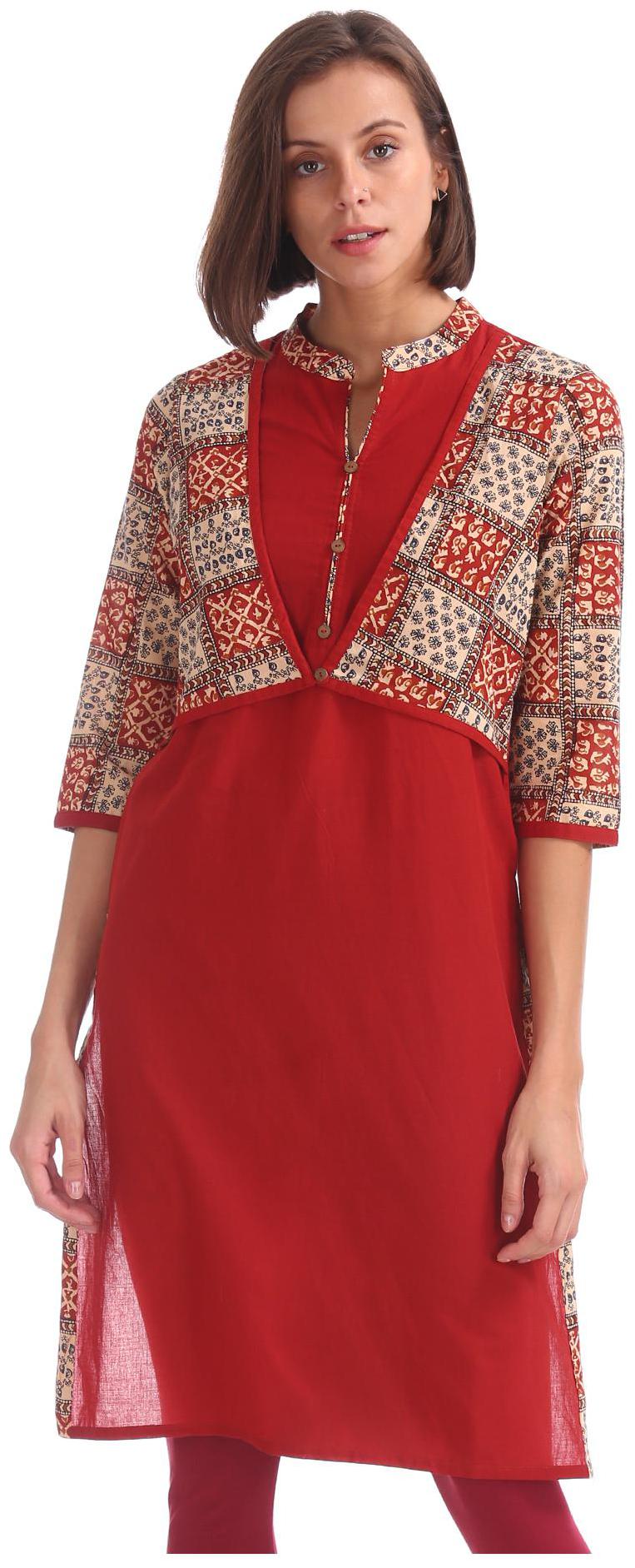 

Karigari Women Red Printed Layered Kurta