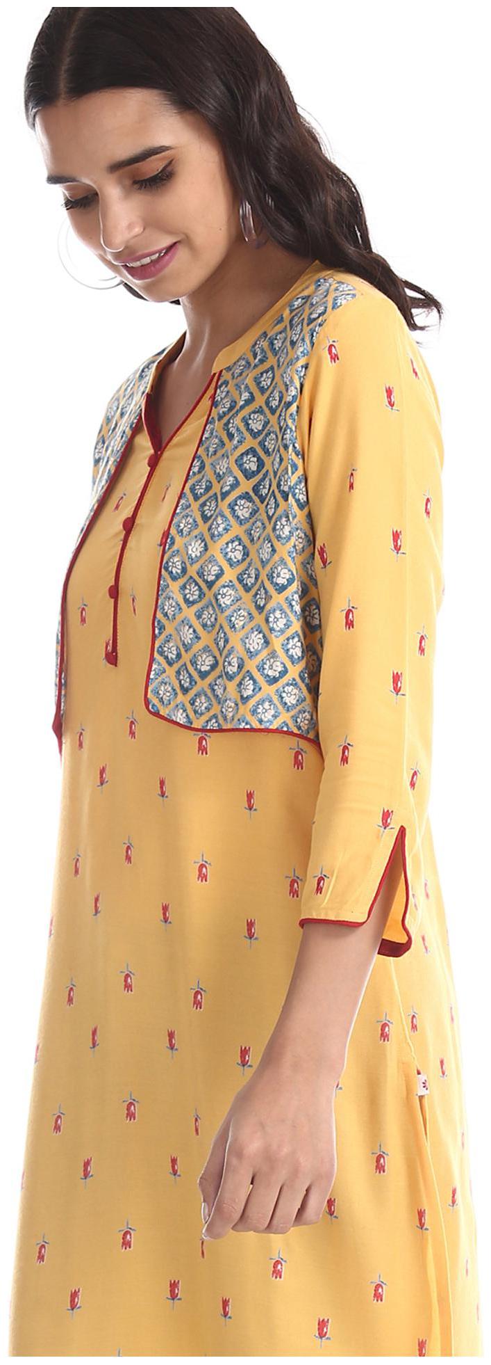 

Karigari Women Yellow Printed Layered Kurta