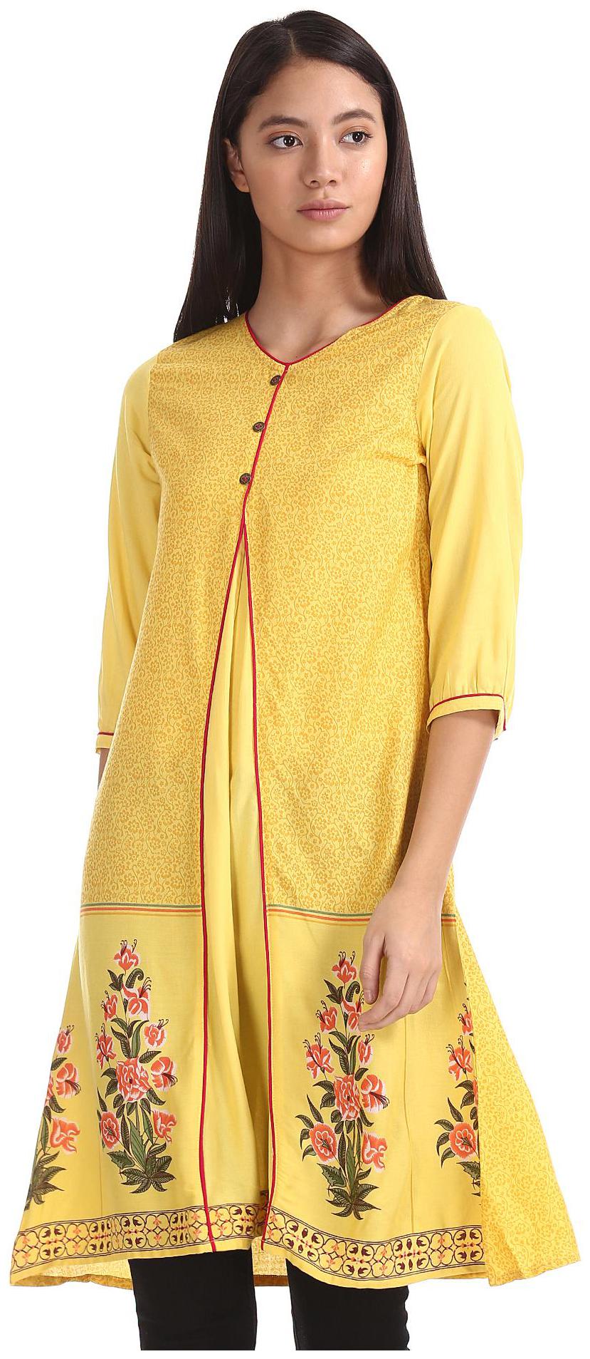 

Karigari Women Yellow Printed Straight Kurta
