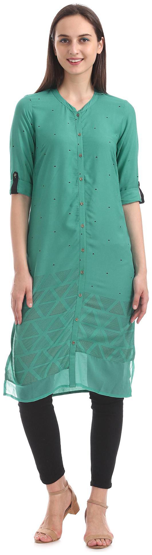 

Karigari Women Green Printed Straight Kurta