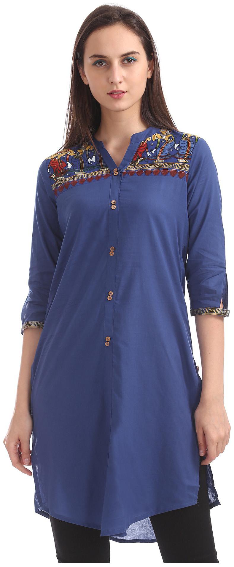 

Karigari Women Blue Printed Straight Kurta