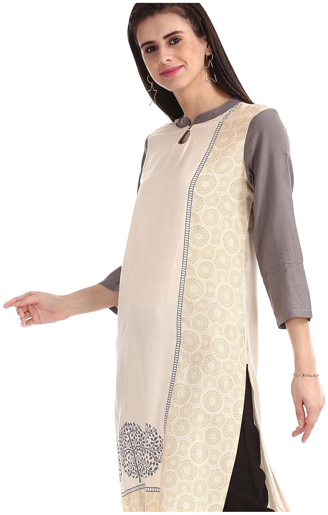 

Karigari Women Beige Printed Straight Kurta