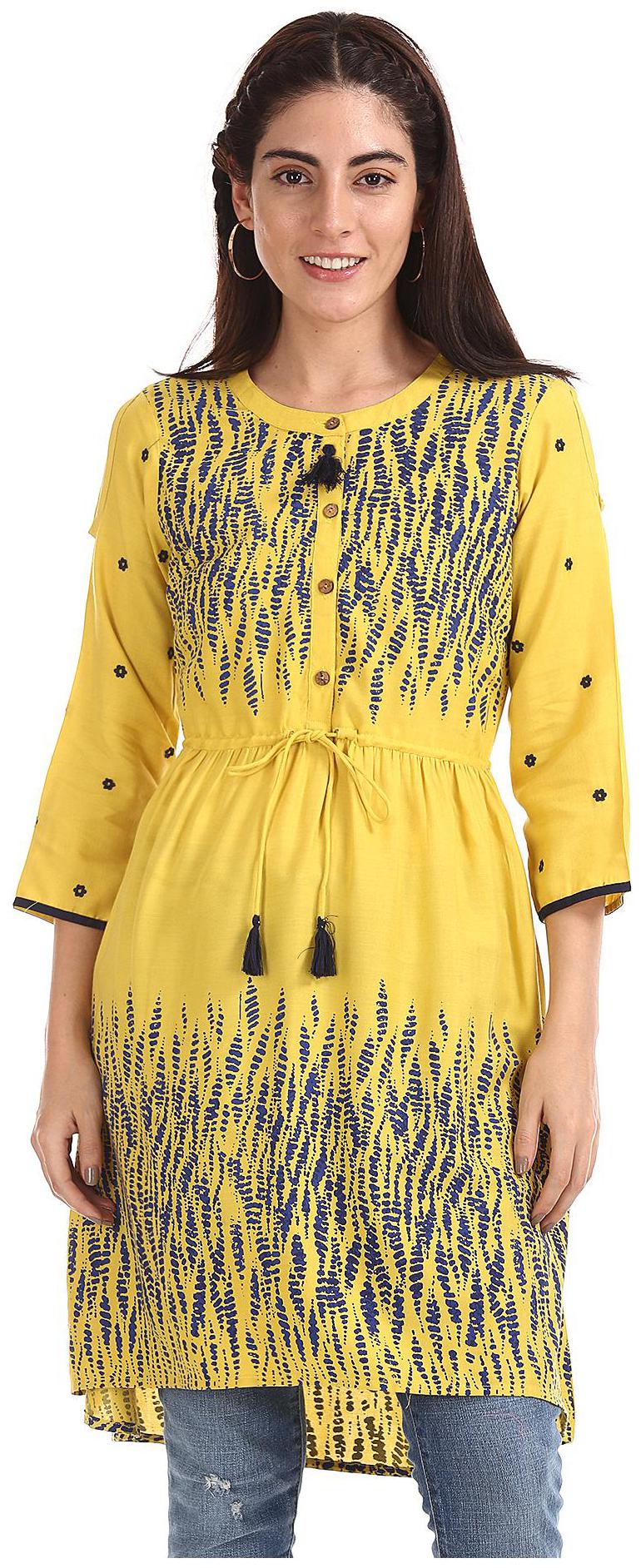 

Karigari Women Yellow Printed Straight Kurta