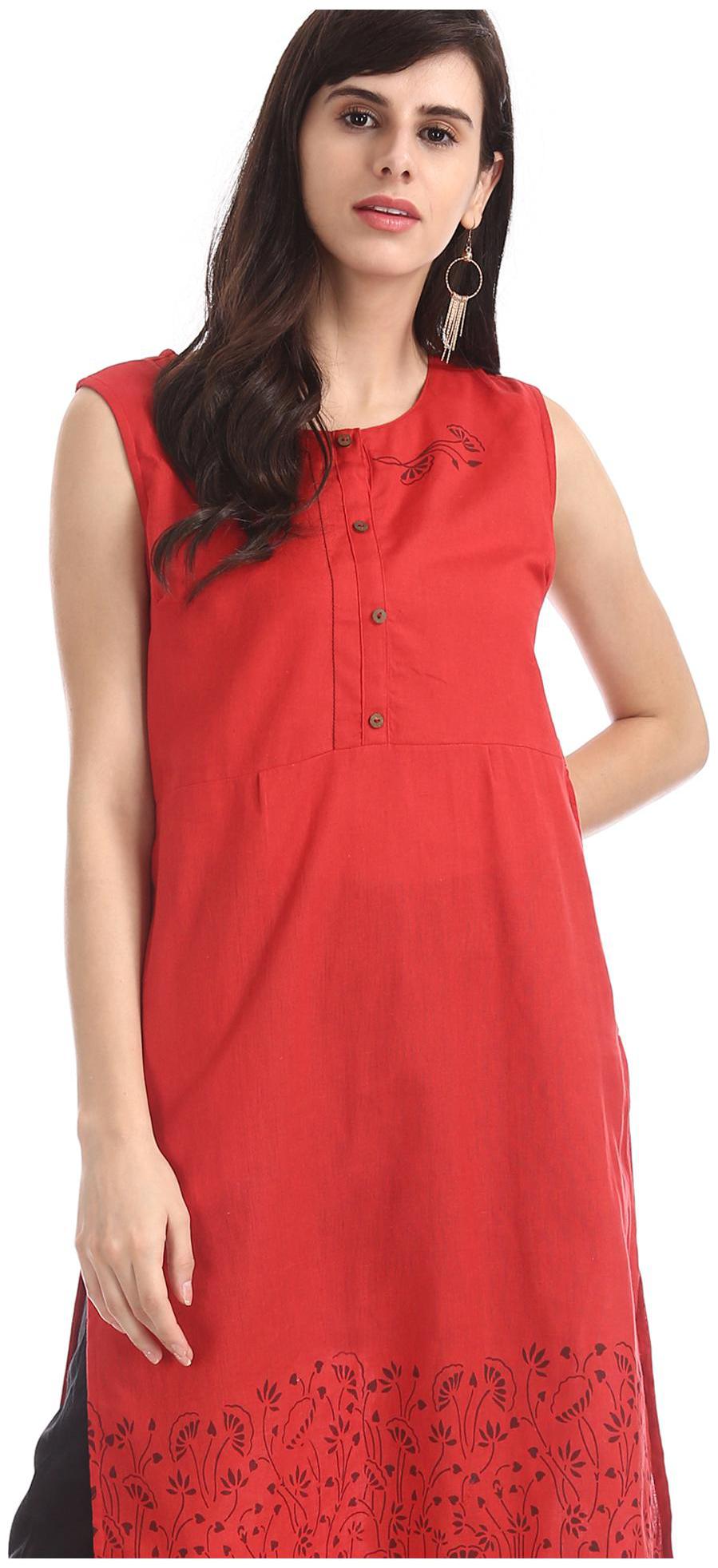 

Karigari Women Red Printed Straight Kurta