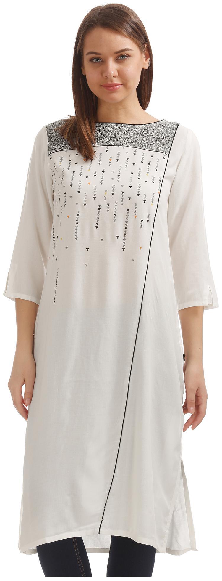 

Karigari Women White Printed Straight Kurta