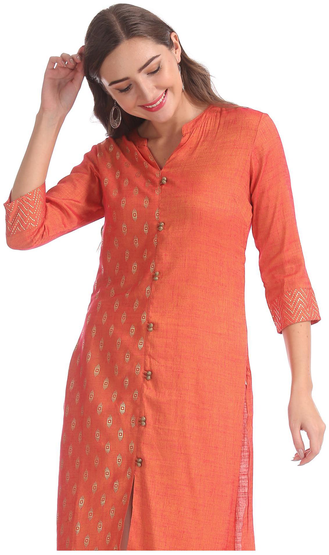 

Karigari Women Orange Printed Straight Kurta