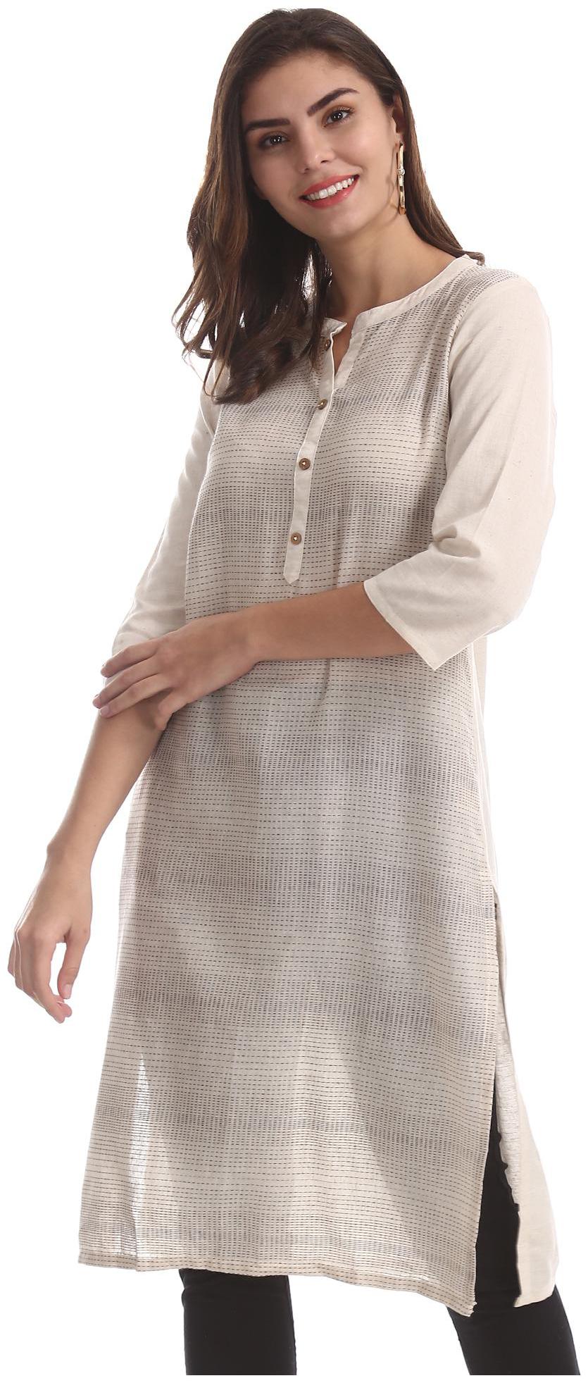 

Karigari Women White Solid Straight Kurta