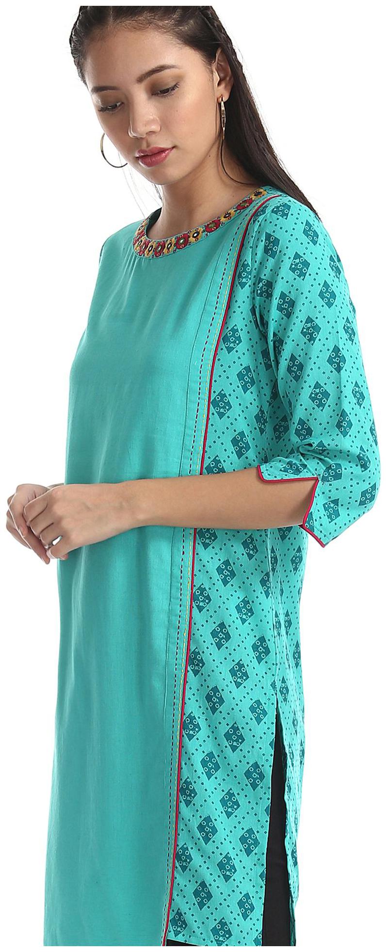 

Karigari Women Green Printed Assymetrical Kurta