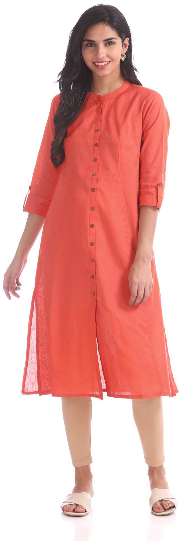 

Karigari Women Orange Solid Straight Kurta