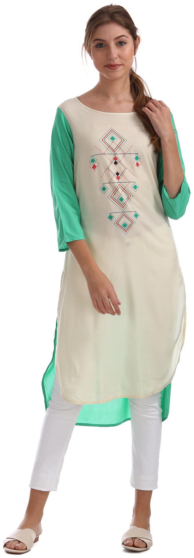 

Karigari Women White Printed Straight Kurta