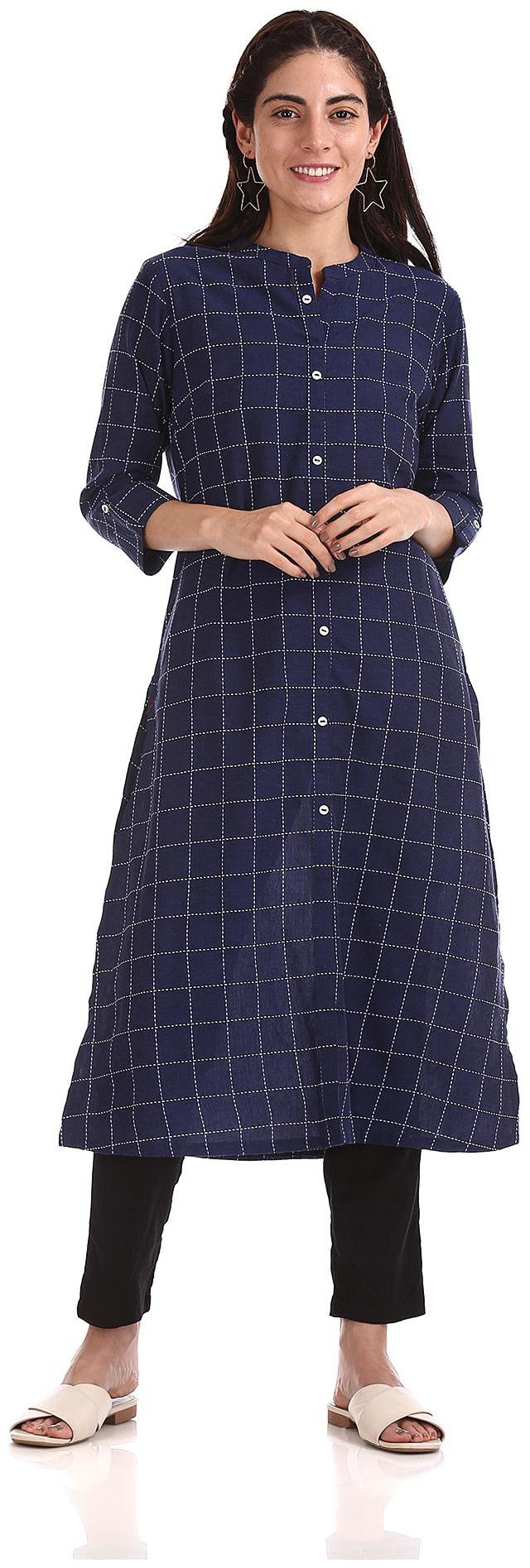 

Karigari Women Blue Colorblocked Straight Kurta