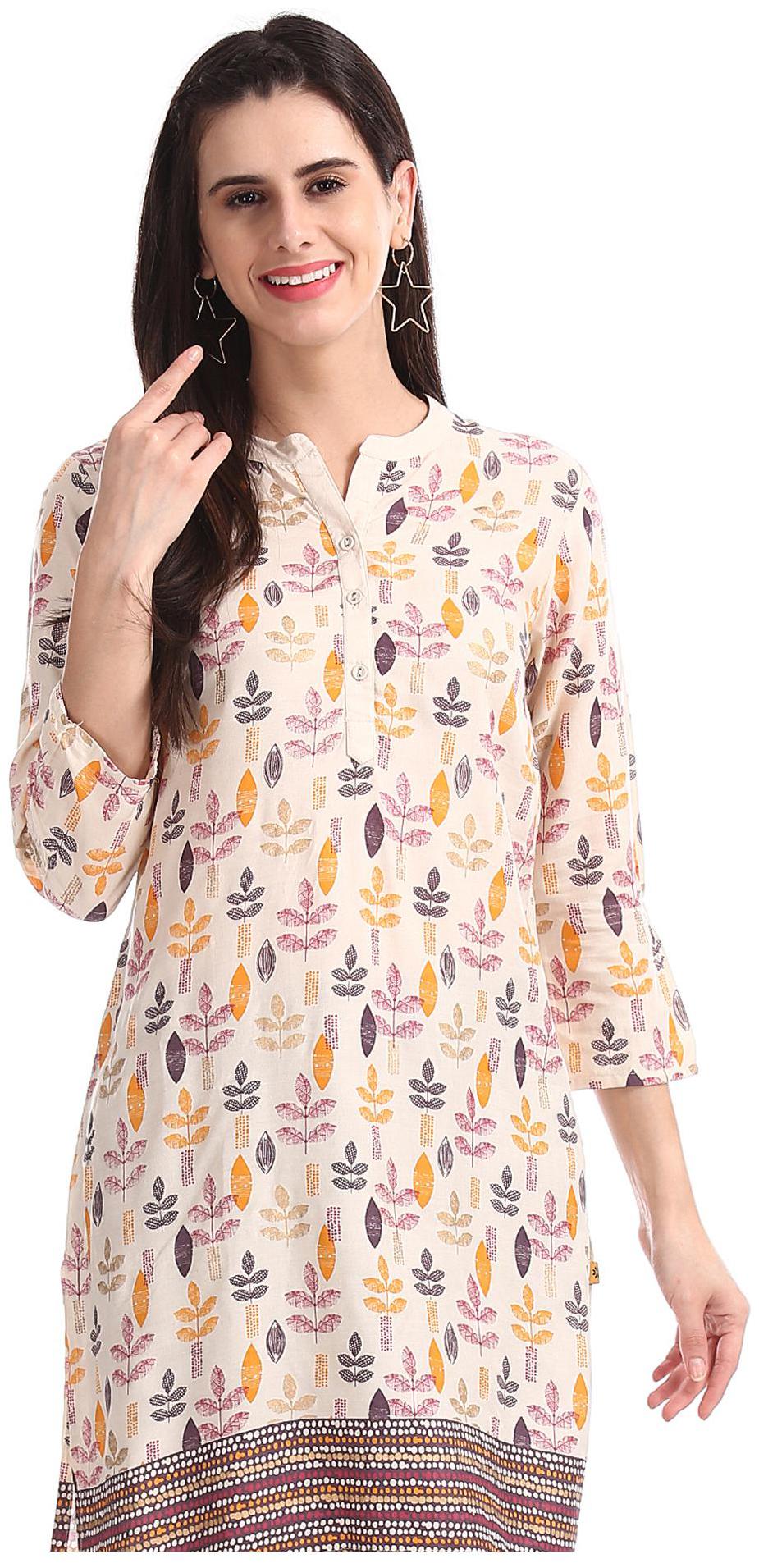 

Karigari Women Beige Printed Straight Kurta