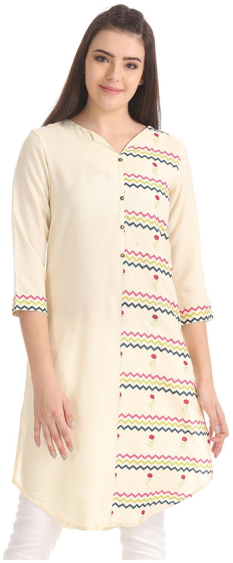 

Karigari Women Beige Printed Straight Kurta