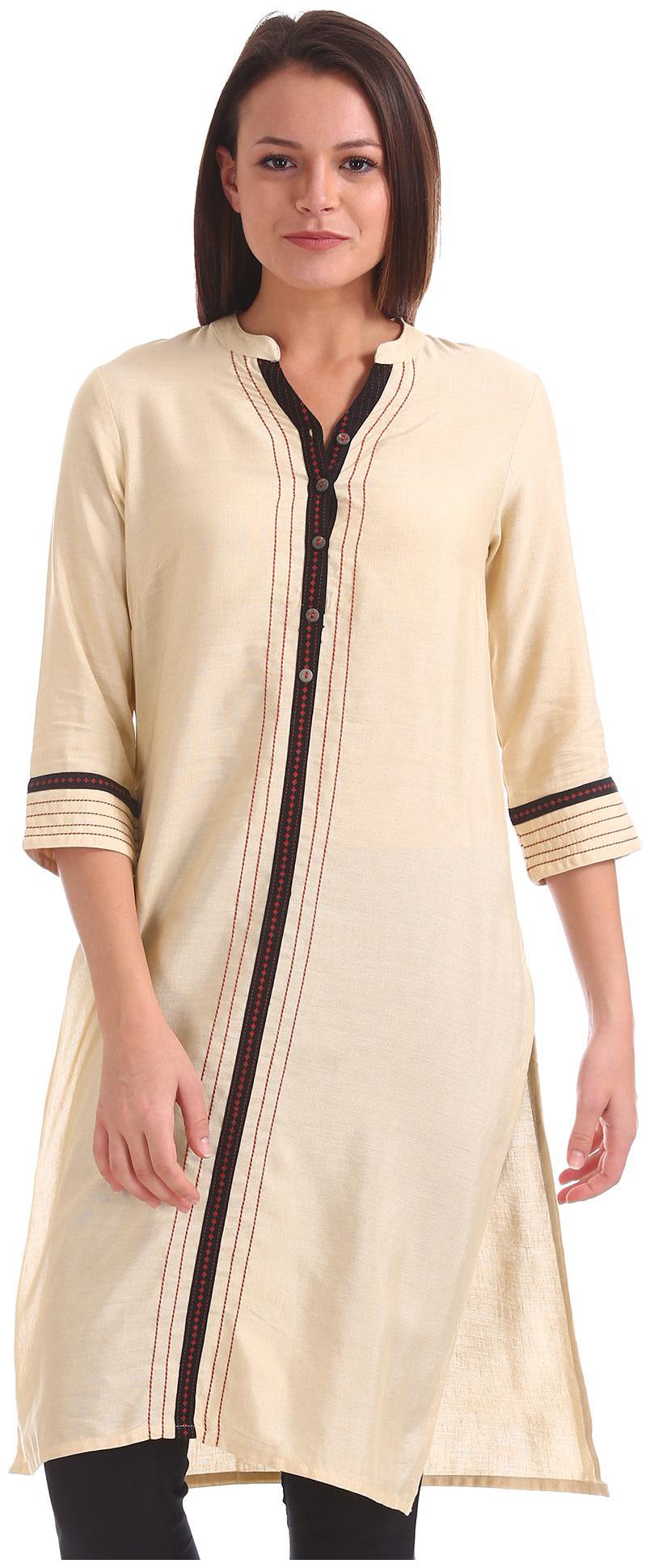 

Karigari Women Beige Solid Straight Kurta