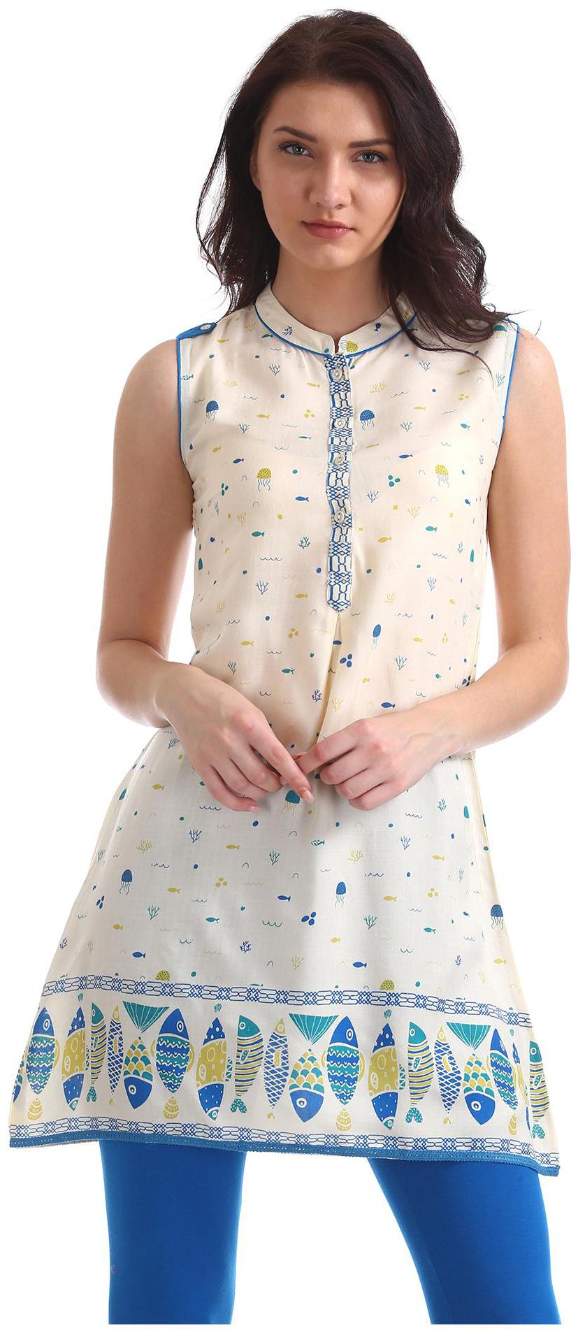 

Karigari Women White Printed Straight Kurta
