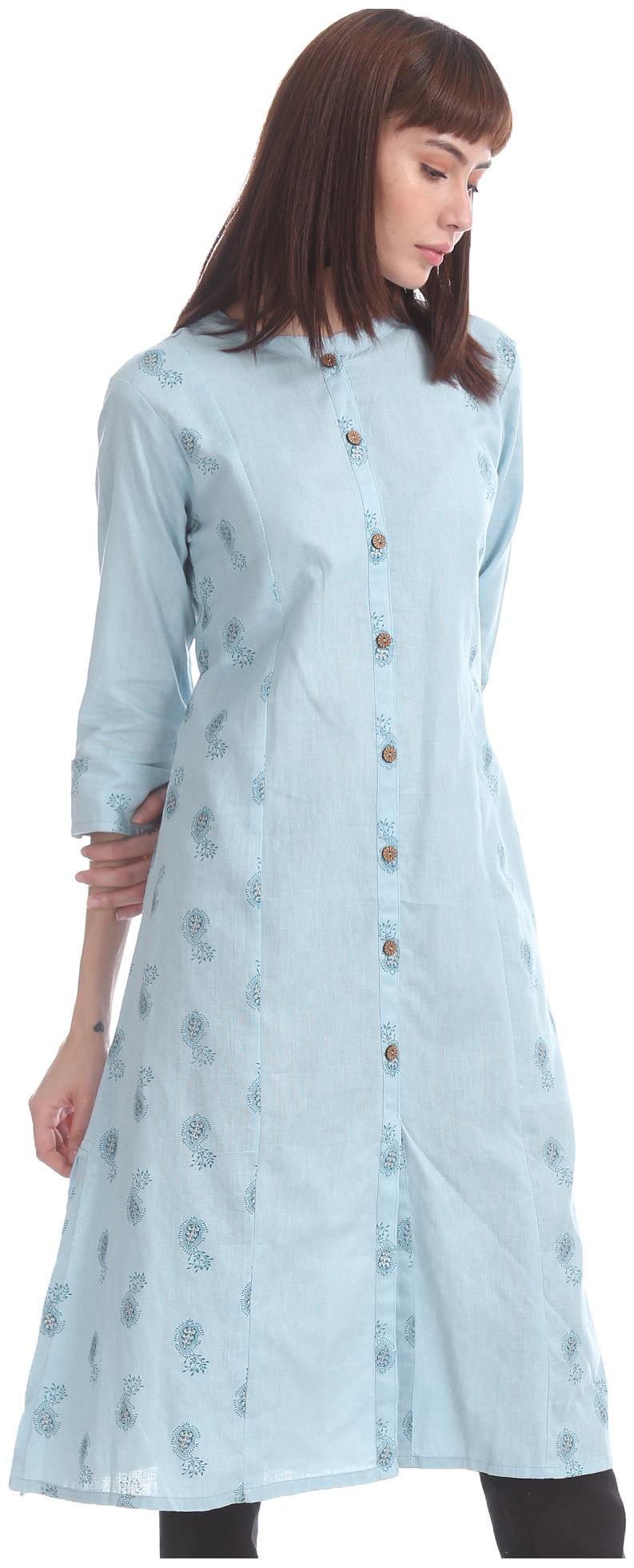 

Karigari Women Blue Printed Straight Kurta