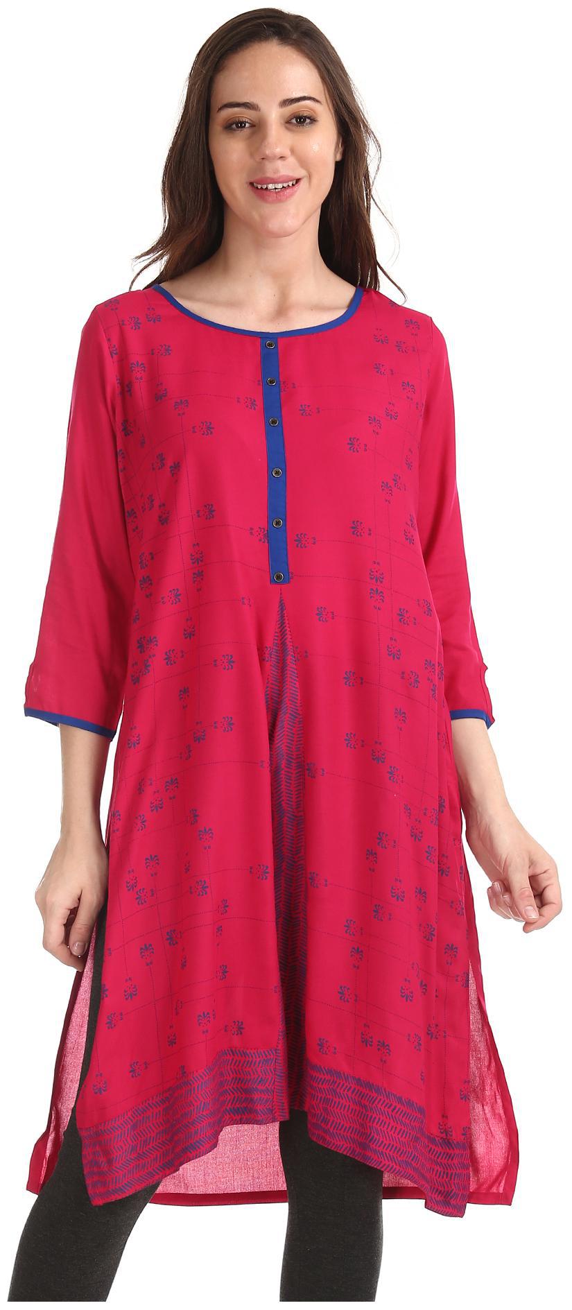 

Karigari Women Pink Printed Straight Kurta