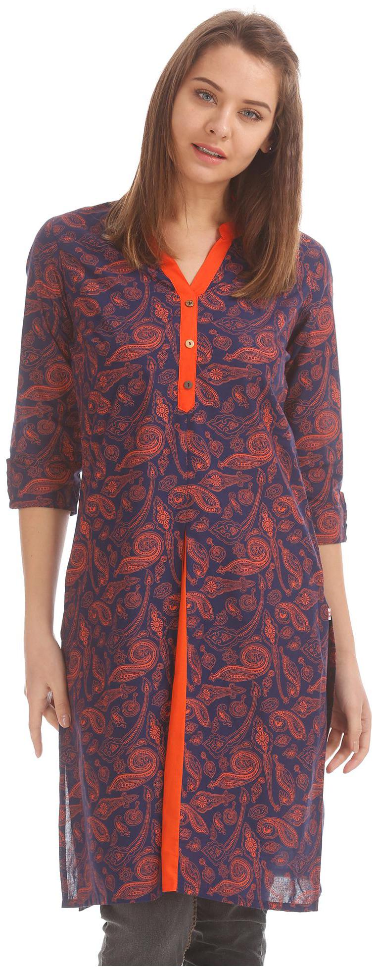 

Karigari Women Blue Printed Straight Kurta
