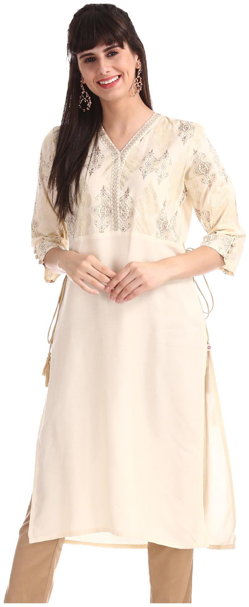 

Karigari Women White Printed Straight Kurta