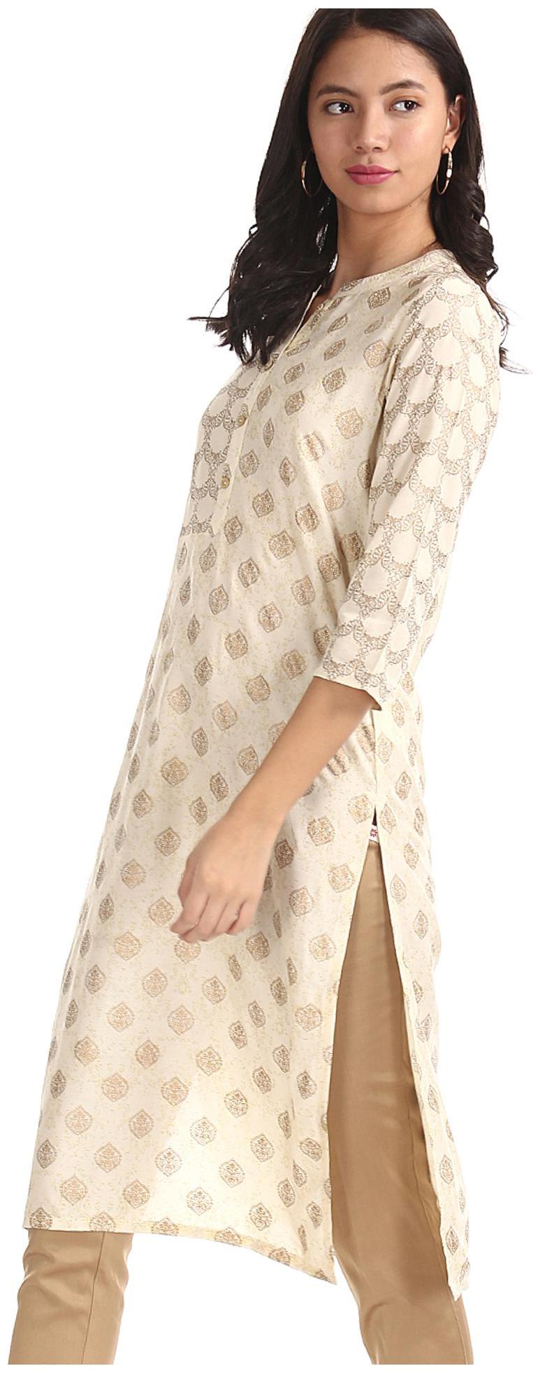 

Karigari Women White Printed Straight Kurta