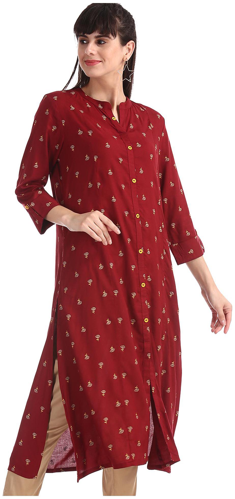 

Karigari Women Red Printed Straight Kurta