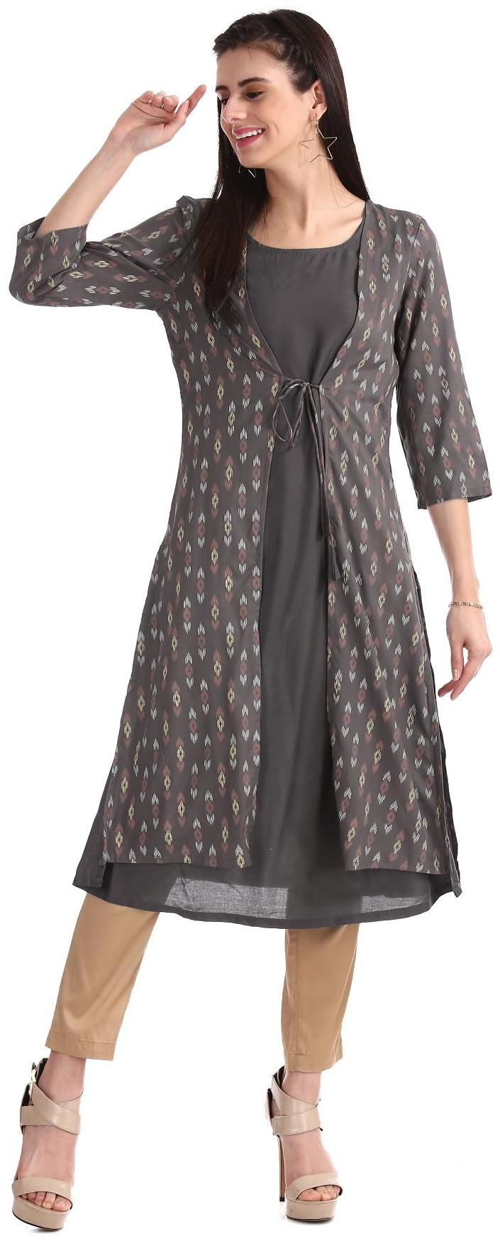 

Karigari Women Grey Printed Straight Kurta