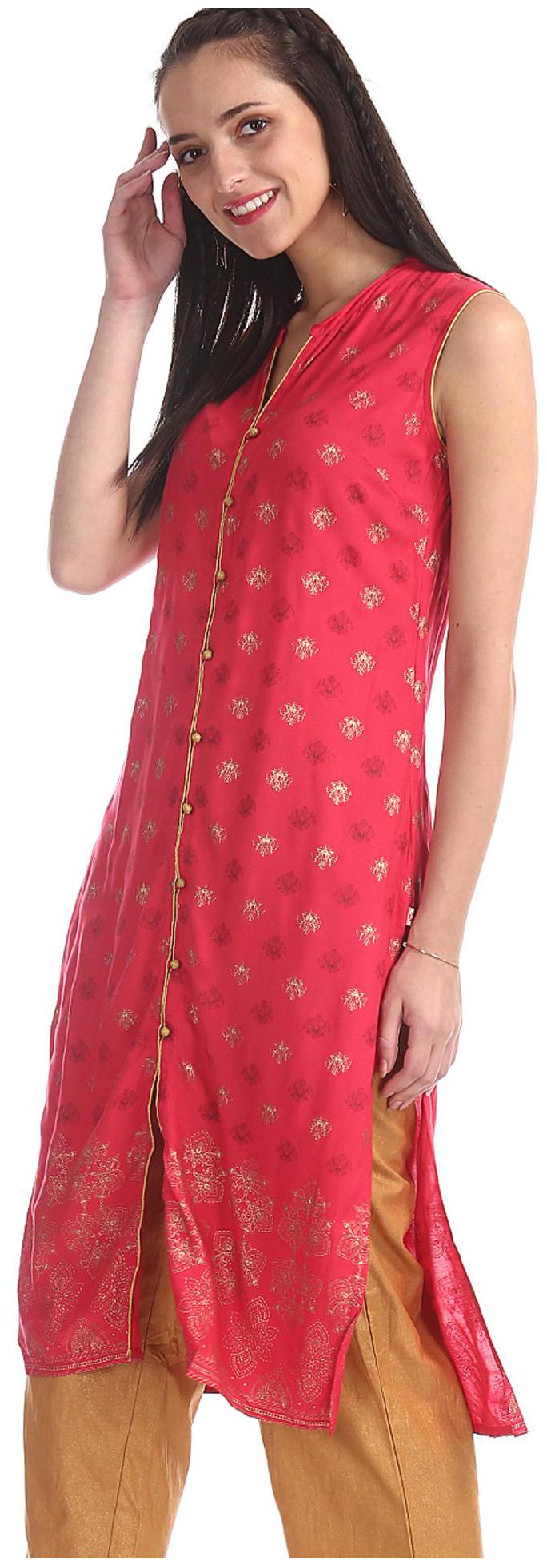 

Karigari Women Pink Printed Straight Kurta