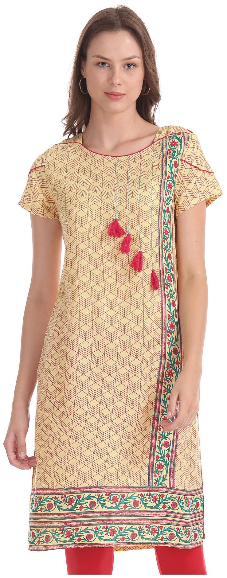 

Karigari Women Yellow Printed Straight Kurta