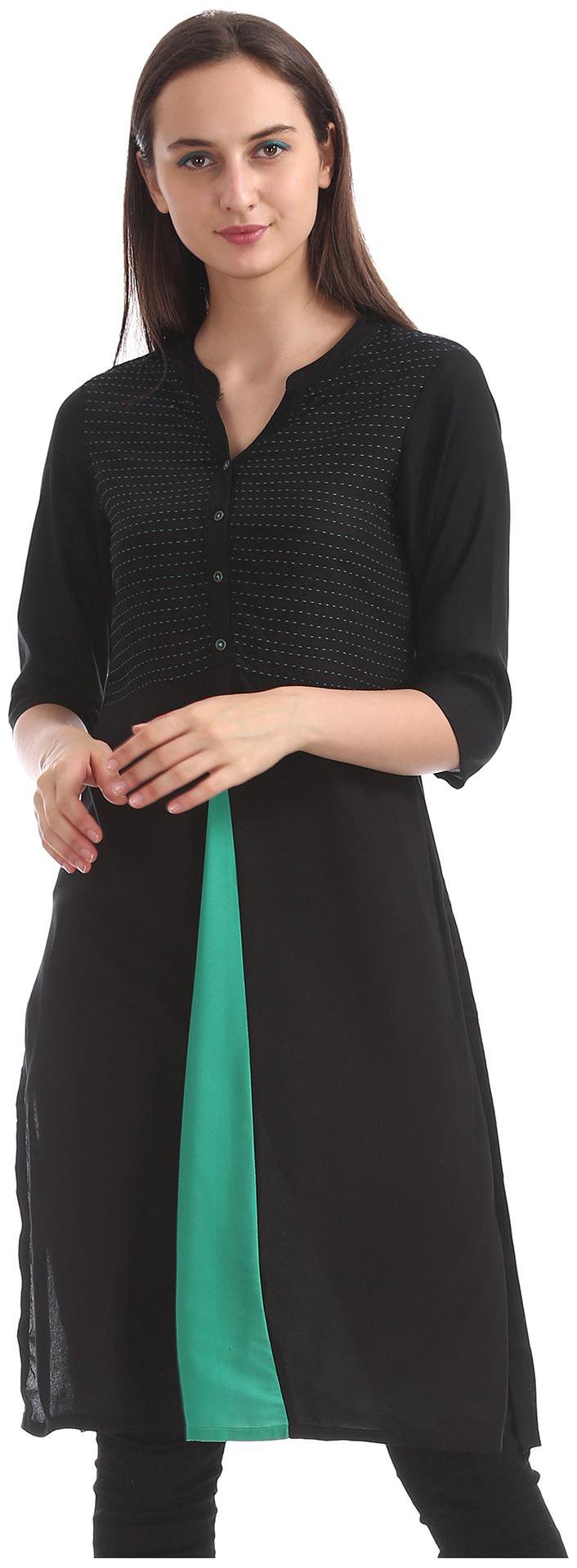 

Karigari Women Black Colorblocked Straight Kurta