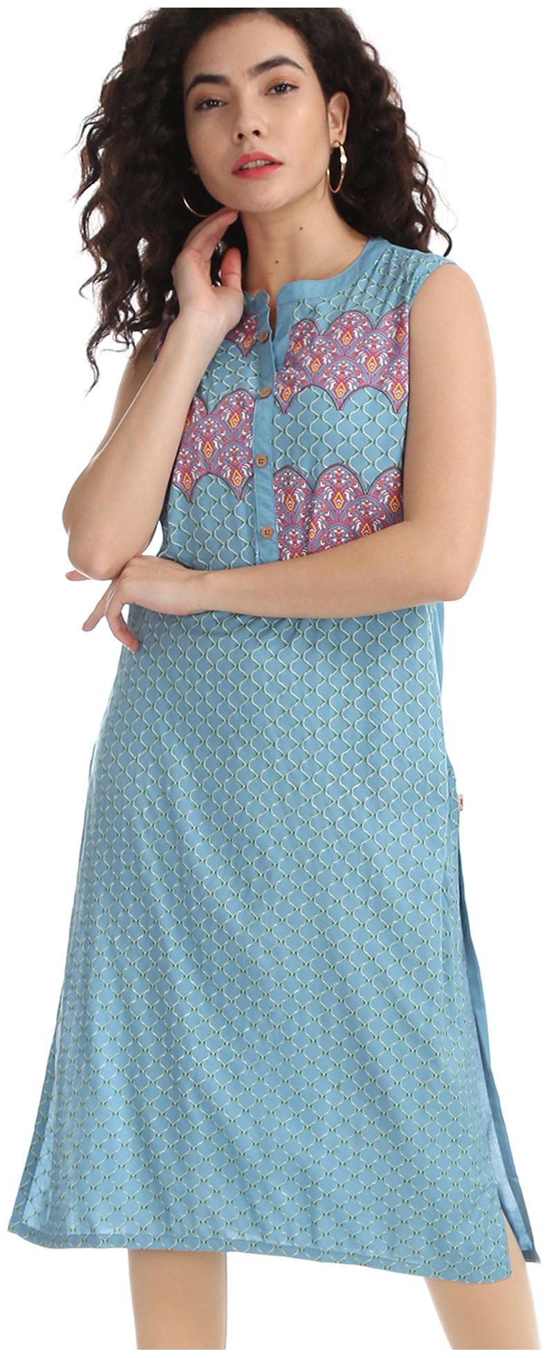 

Karigari Women Blue Printed Straight Kurta