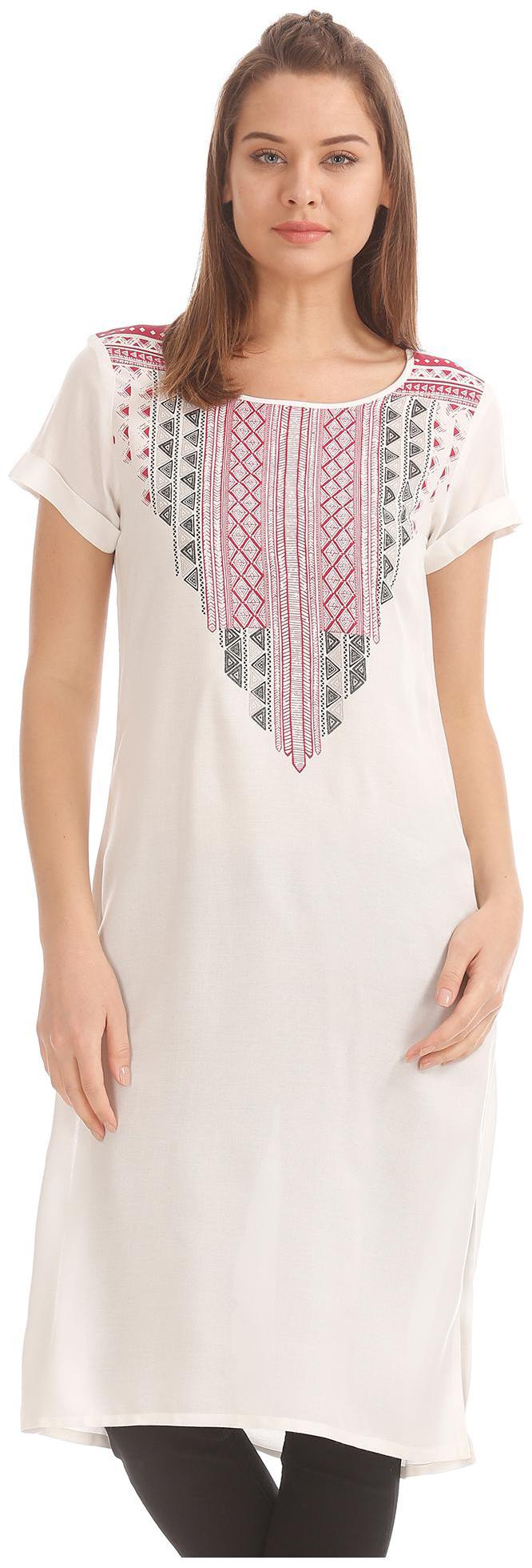 

Karigari Women White Printed Straight Kurta