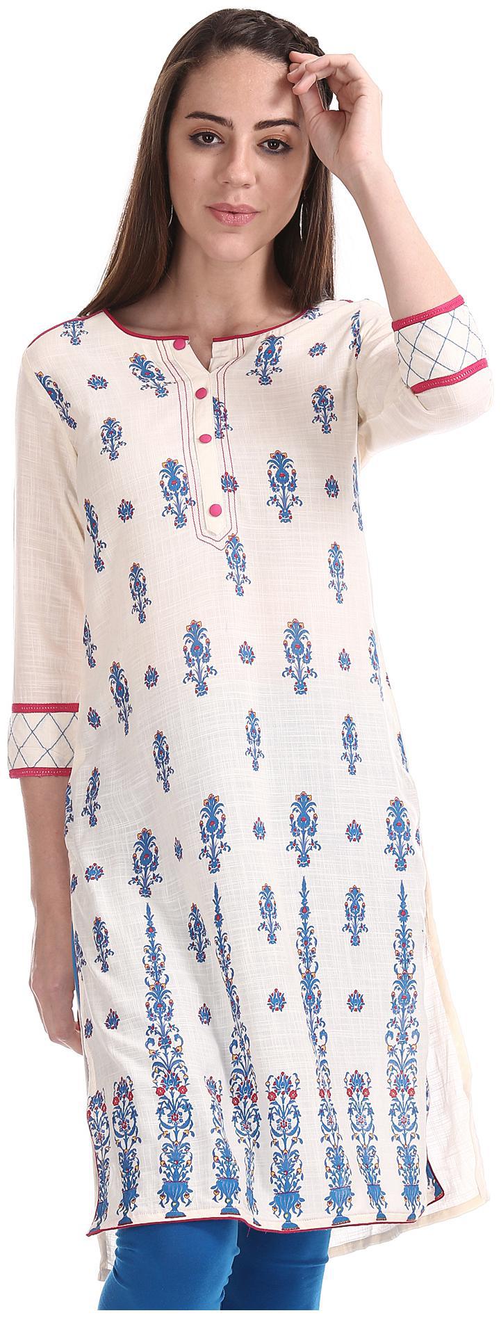 

Karigari Women White Printed Straight Kurta
