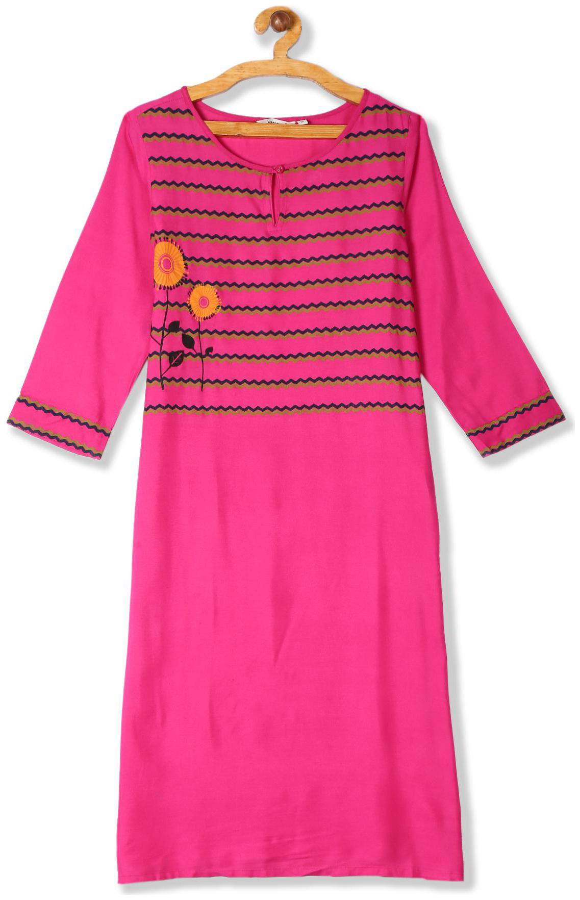 

Karigari Women Pink Printed Straight Kurta